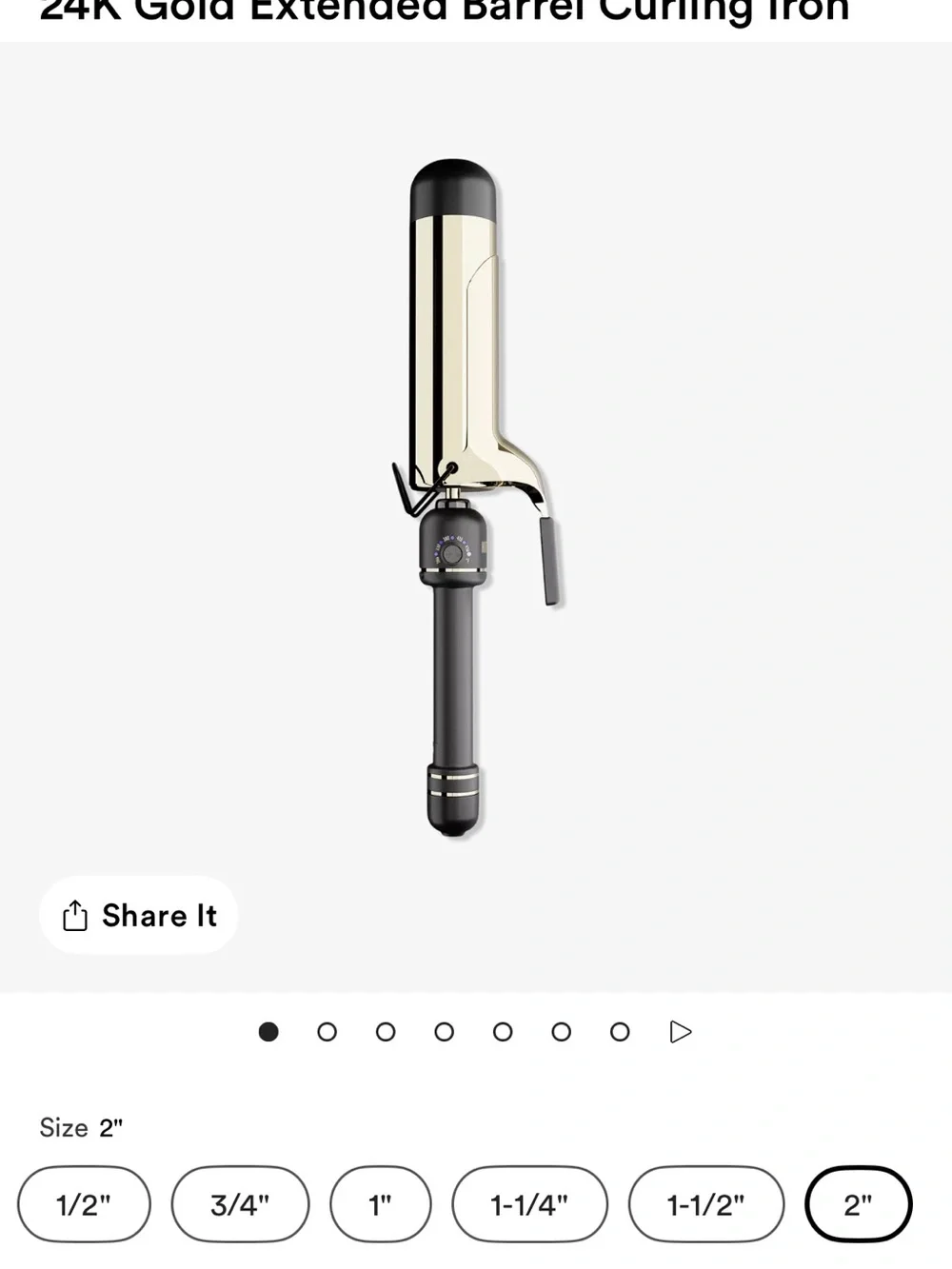 24K Gold Extended Barrel Curling Iron - Gold/Black 2”